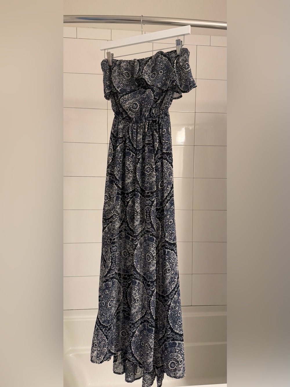 Hollister Strapless Navy Paisley Maxi Dress